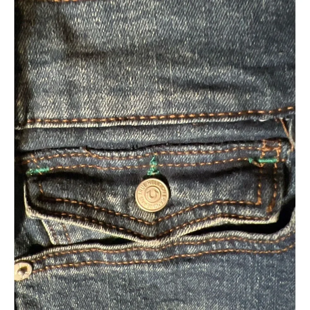 New $159 True Religion ROCCO FLAP Relaxed Skinny‎ JEANS 700062 Medium Harvest 33